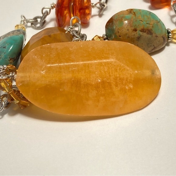 Silpada chunky stone necklace including yellow jade turquoise, jasper, and amber - Picture 4 of 9